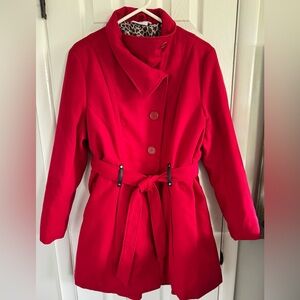 Elegant Women's Red Pea Trench Coat